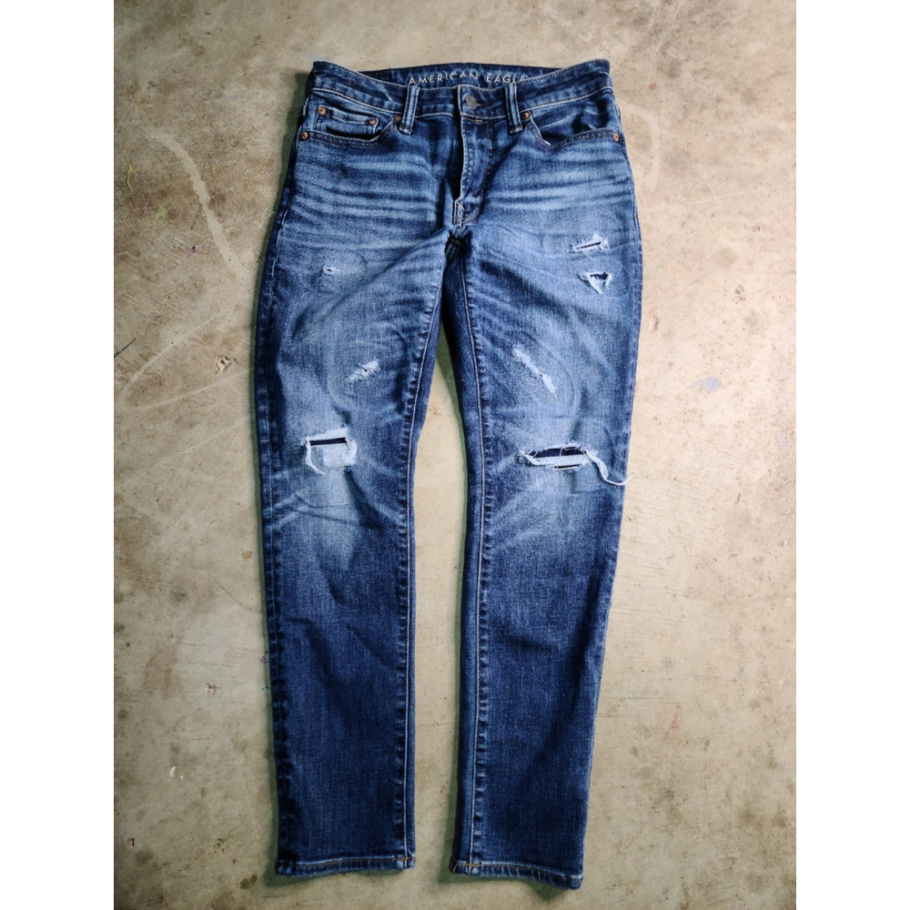 American Eagle Jeans Mens 30x30 Blue Athletic Skinny Airflex Temp Tech Ripped